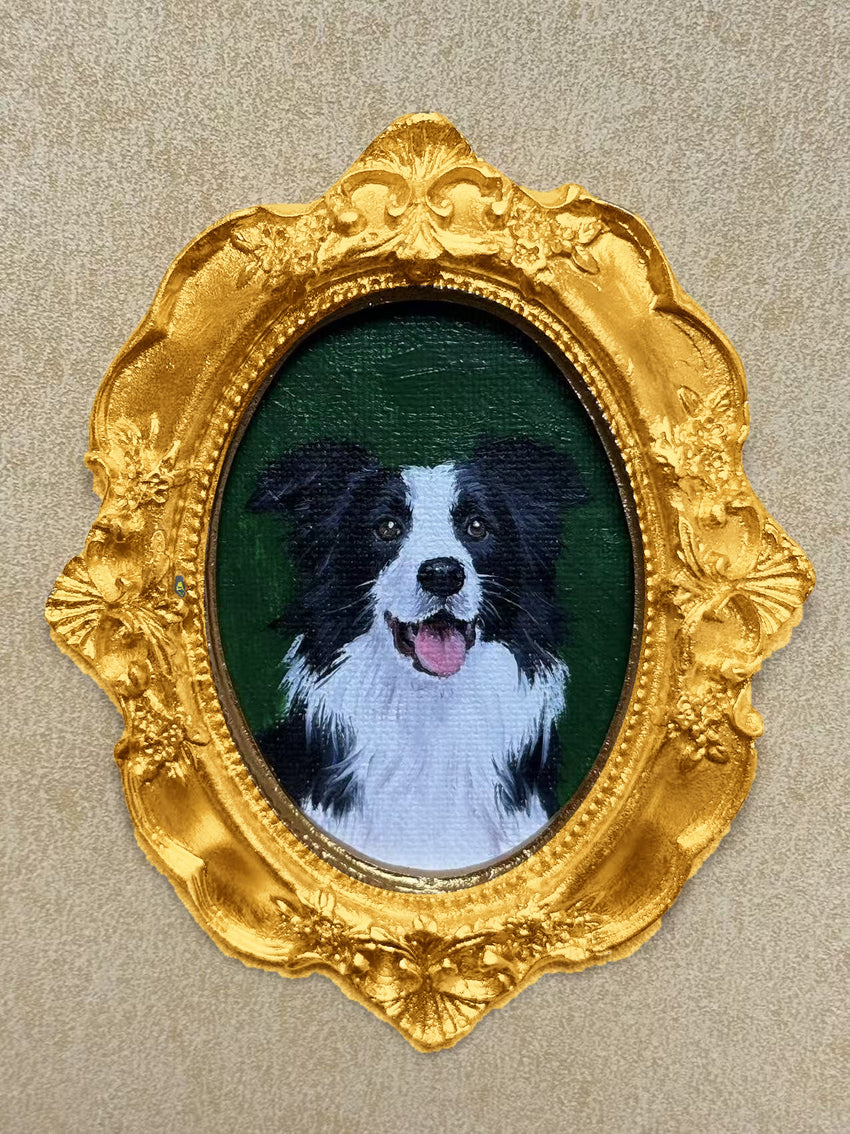 Style 05 · Gold | Border collie — real hand-painted oil portrait