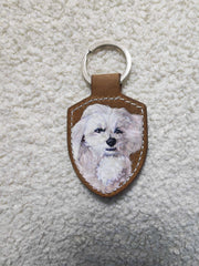 Sample 46 | White dog keyring · close-up