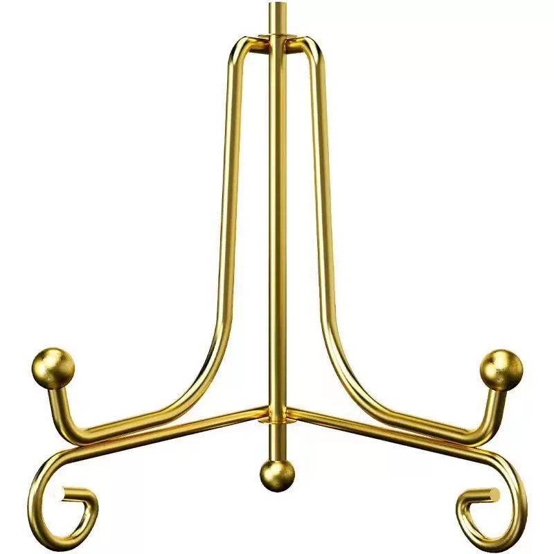 Front view of a gold-coloured wire display stand