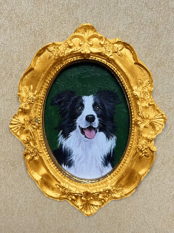 Hand-painted Border collie, Style 05, Gold finish