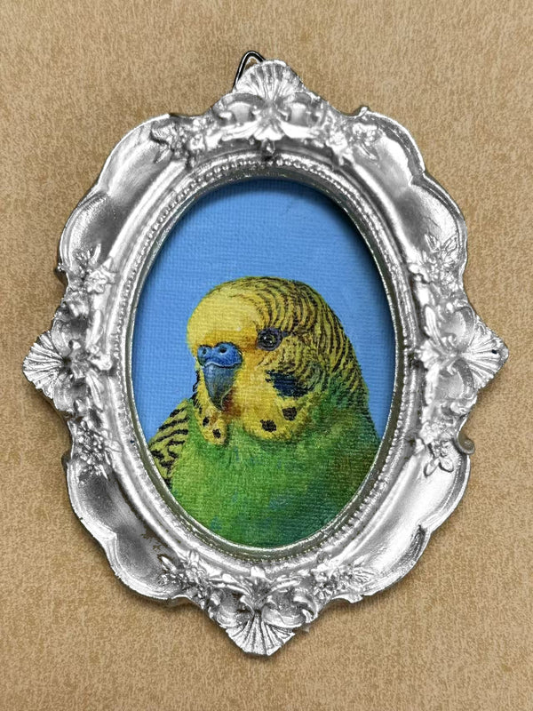 Hand-painted Budgie, Style 05, Silver finish