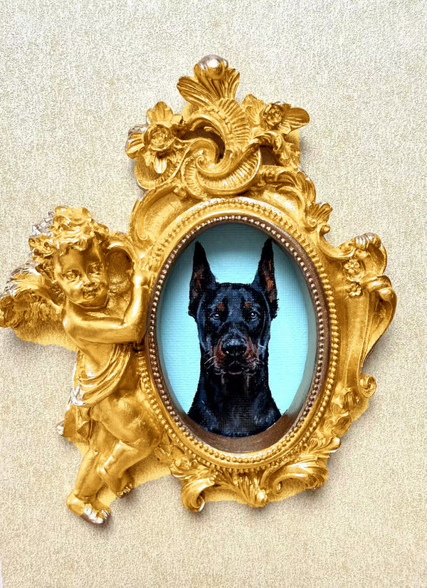 Hand-painted Doberman, Style 06, Gold finish