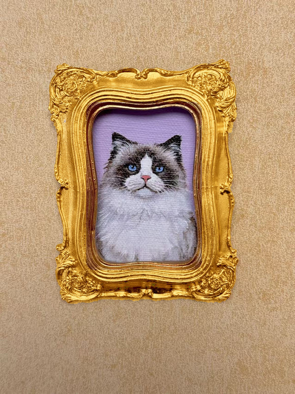 Hand-painted Long-haired cat, Style 09, Gold finish